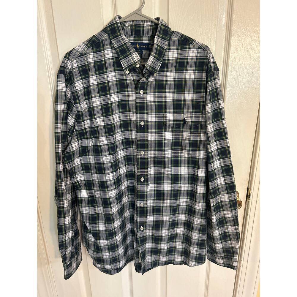 Ralph Lauren Slim Fit Green & Blue‎ Plaid Button Front Size  XXL